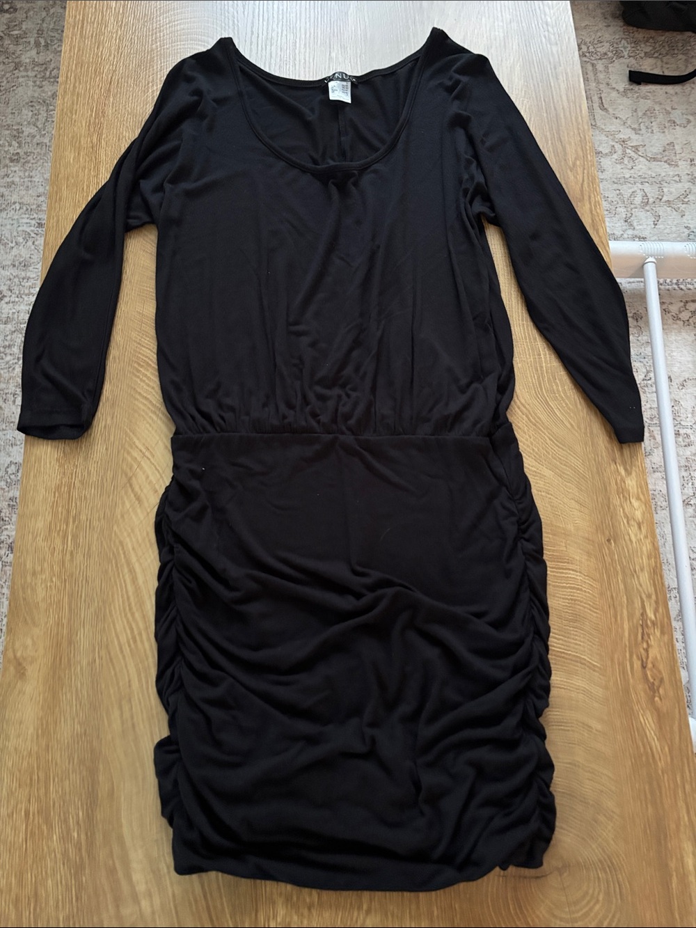Classic Black 3/4 Sleeve Ruched Waist Dress